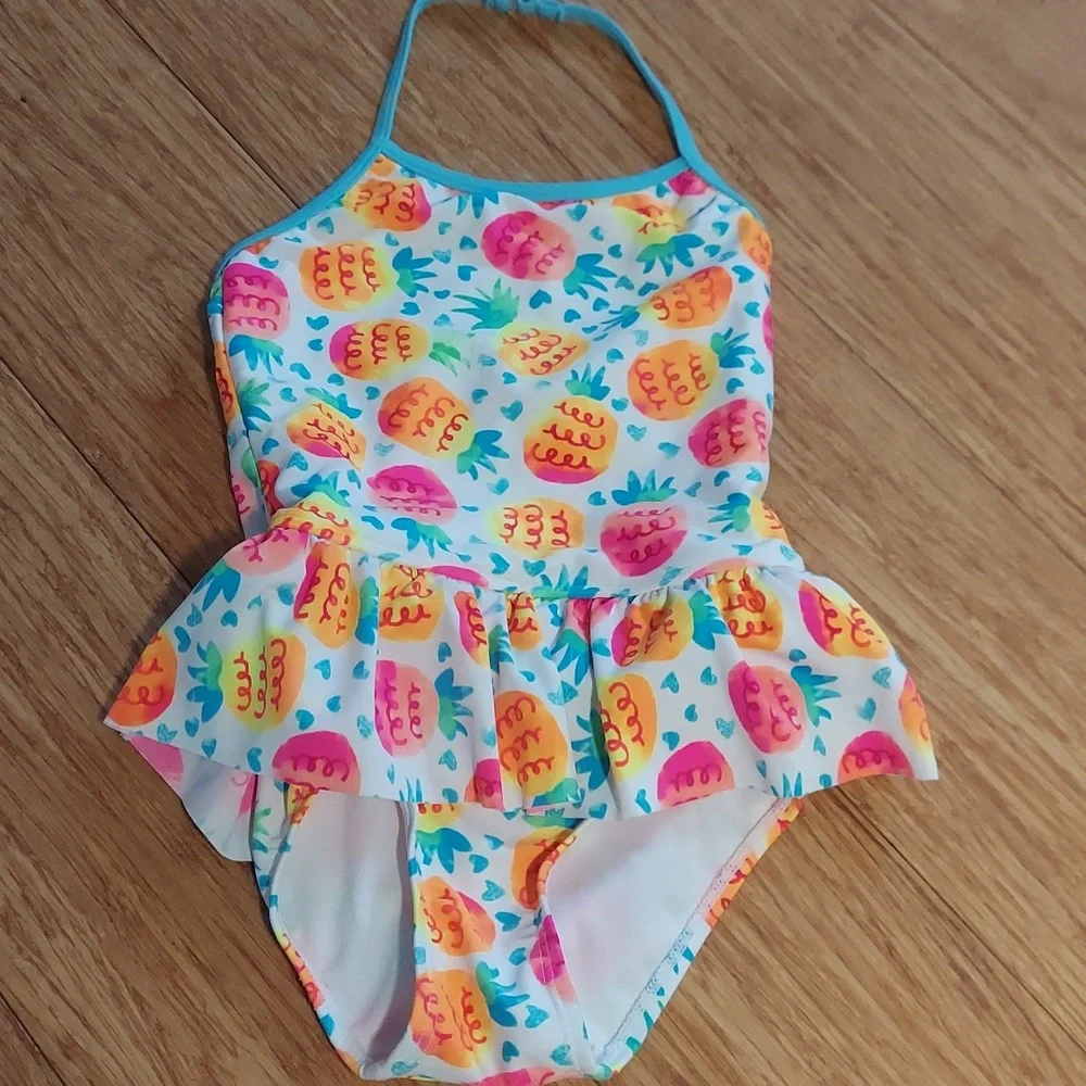🎁 10/$25 pineapple one piece swimsuit, one piece, sz 4, with ruffle and halter